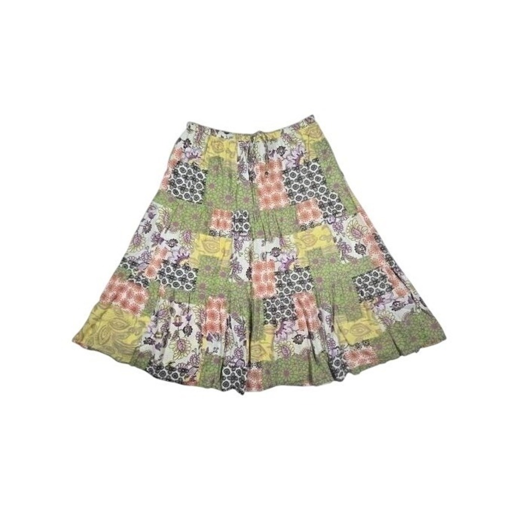 VTG y2k boho cottage patchwork midi prairie skirt / 4/6 S / Cotton / White Stag